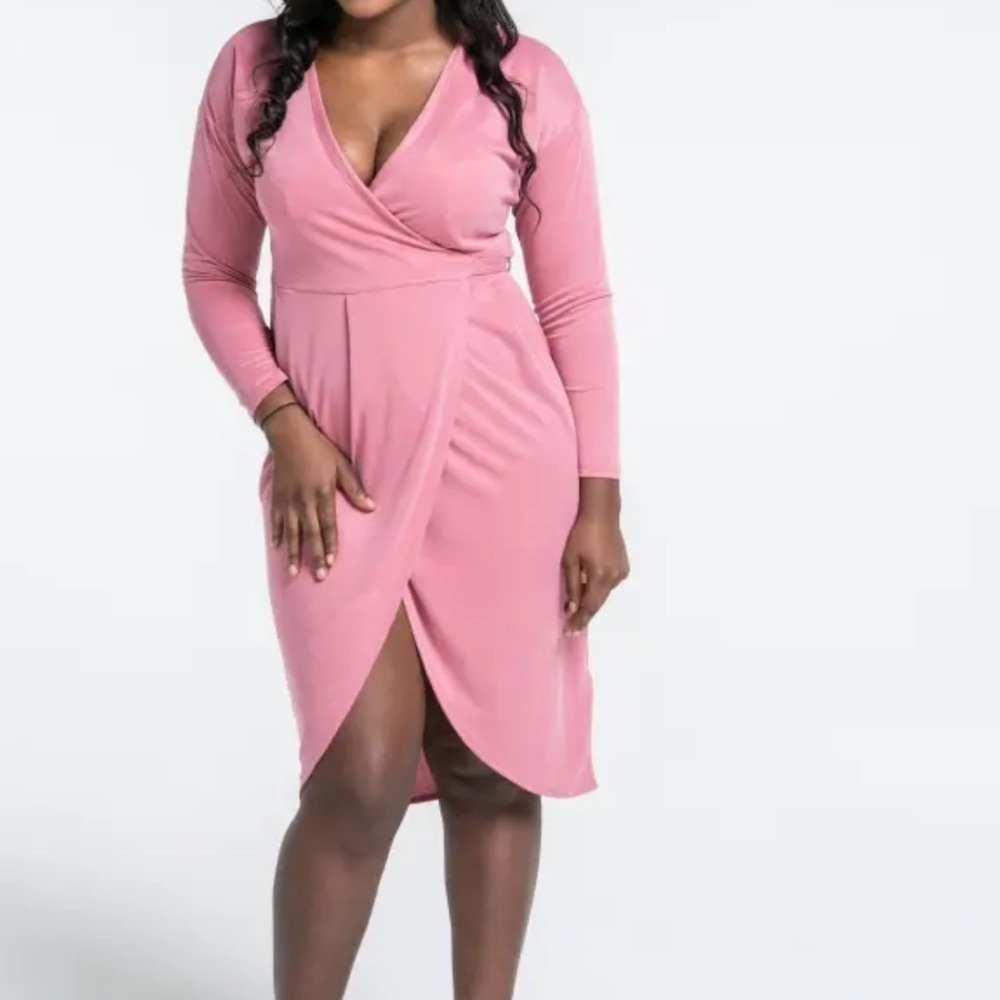Topshop Rose Colored Midi Long Sleeve Wrap Dress, Size 10